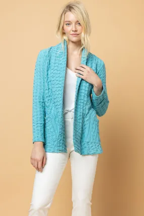 Komil Turquoise Waffle Cotton Open Jacket