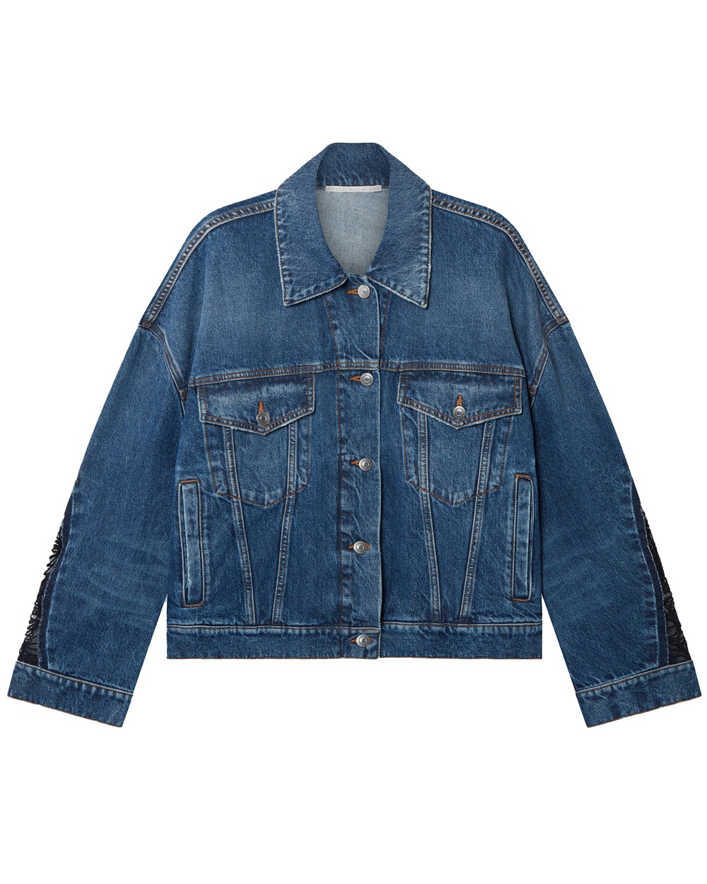 Lace Inset Denim Jacket in Vintage Blue Wash