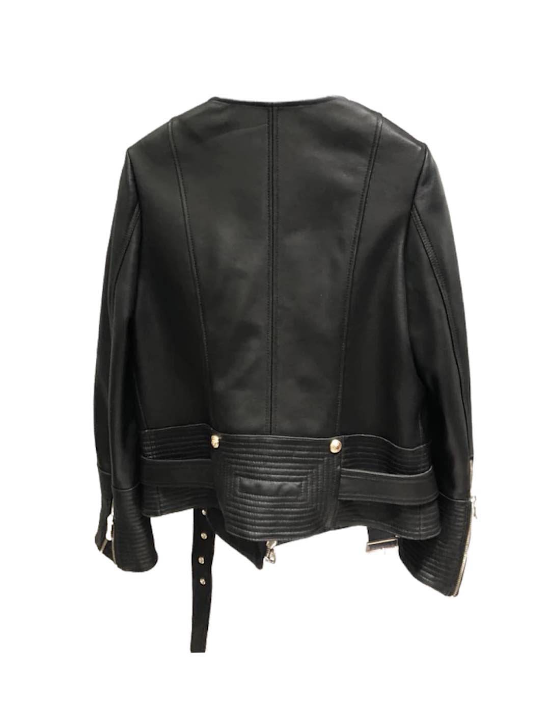 Leather Golden Trim Stitch Detail Jacket