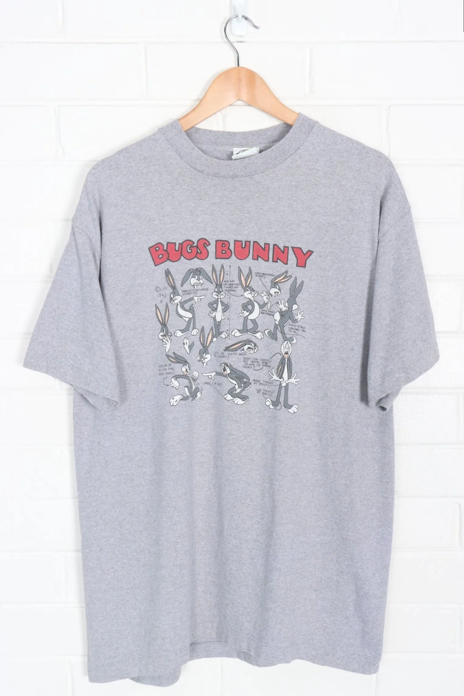 LOONEY TUNES Bugs Bunny Anatomy Drawn Cartoon Tee (XL)