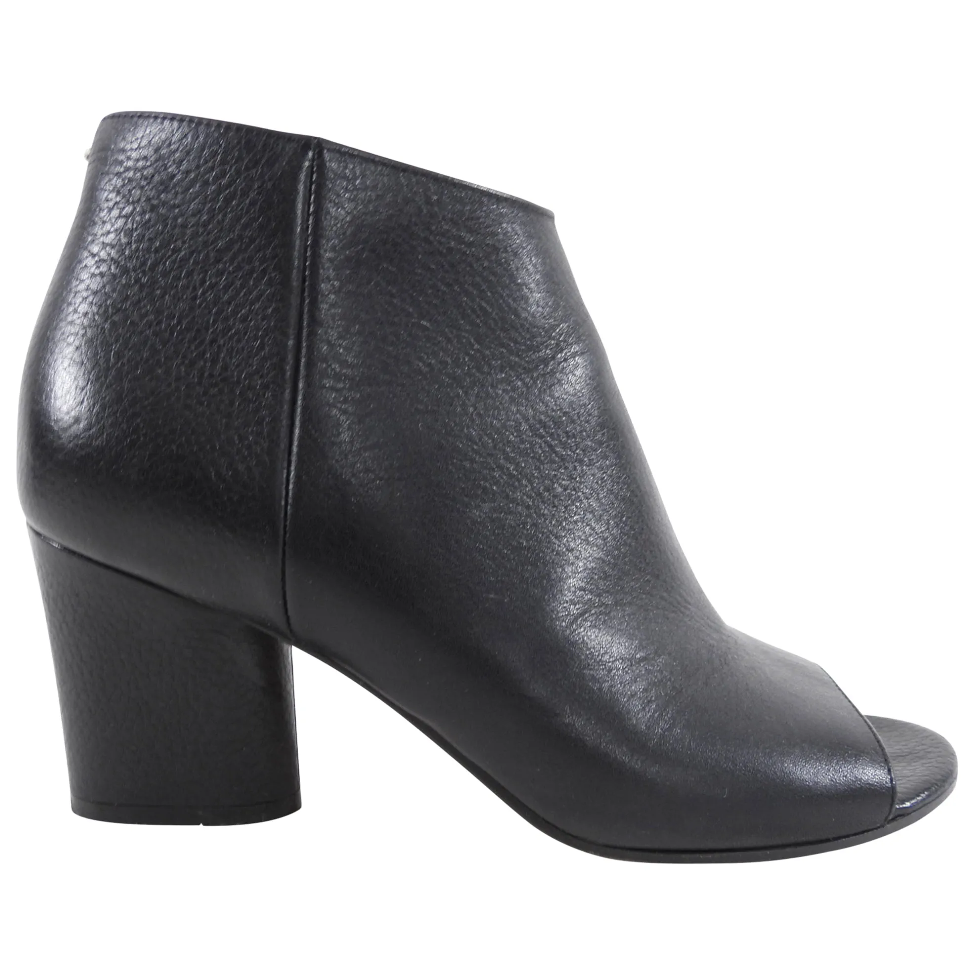 Maison Margiela Black Block Heel Peep Toe Leather Booties - 37