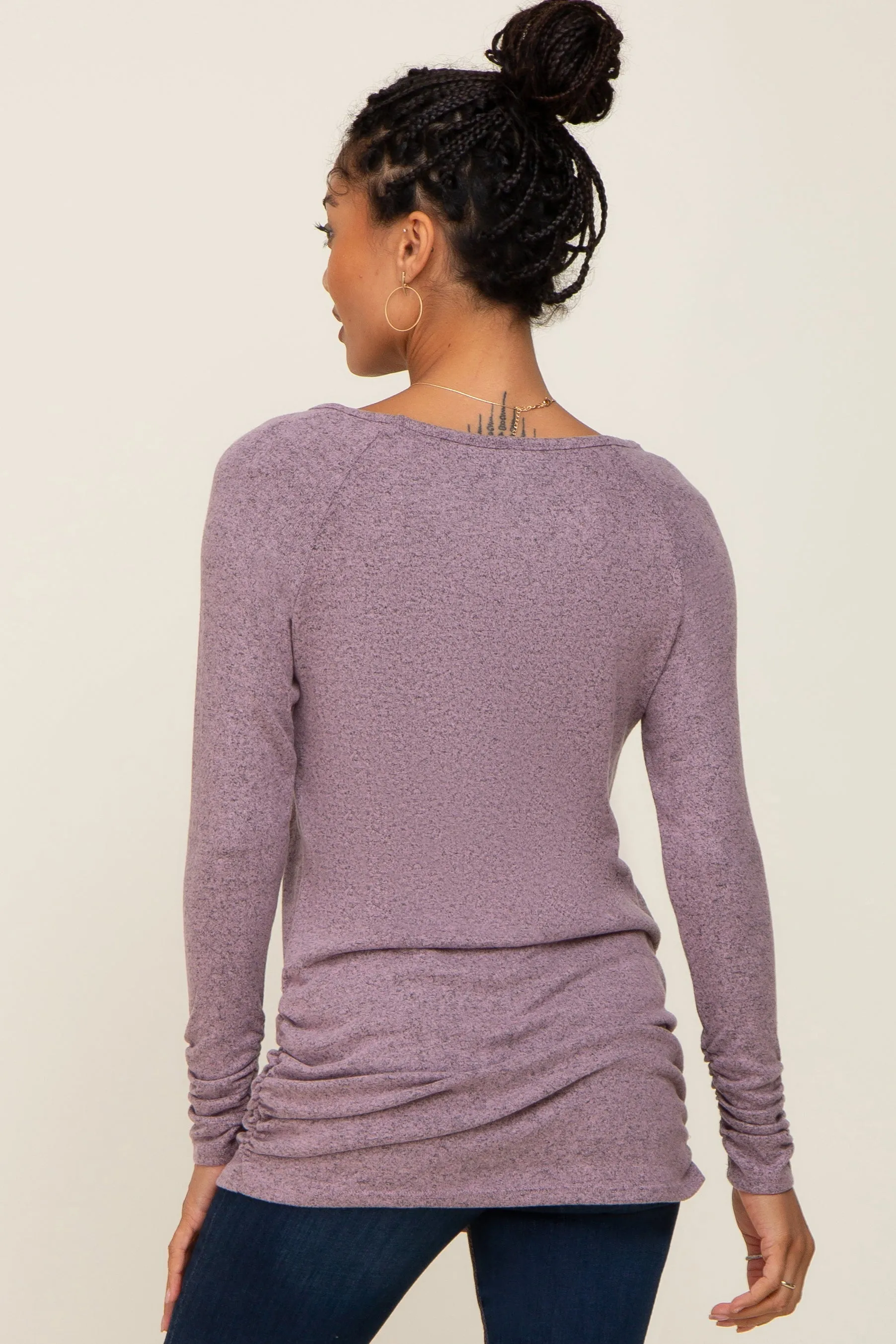 Mauve Brushed Knit Ruched Top