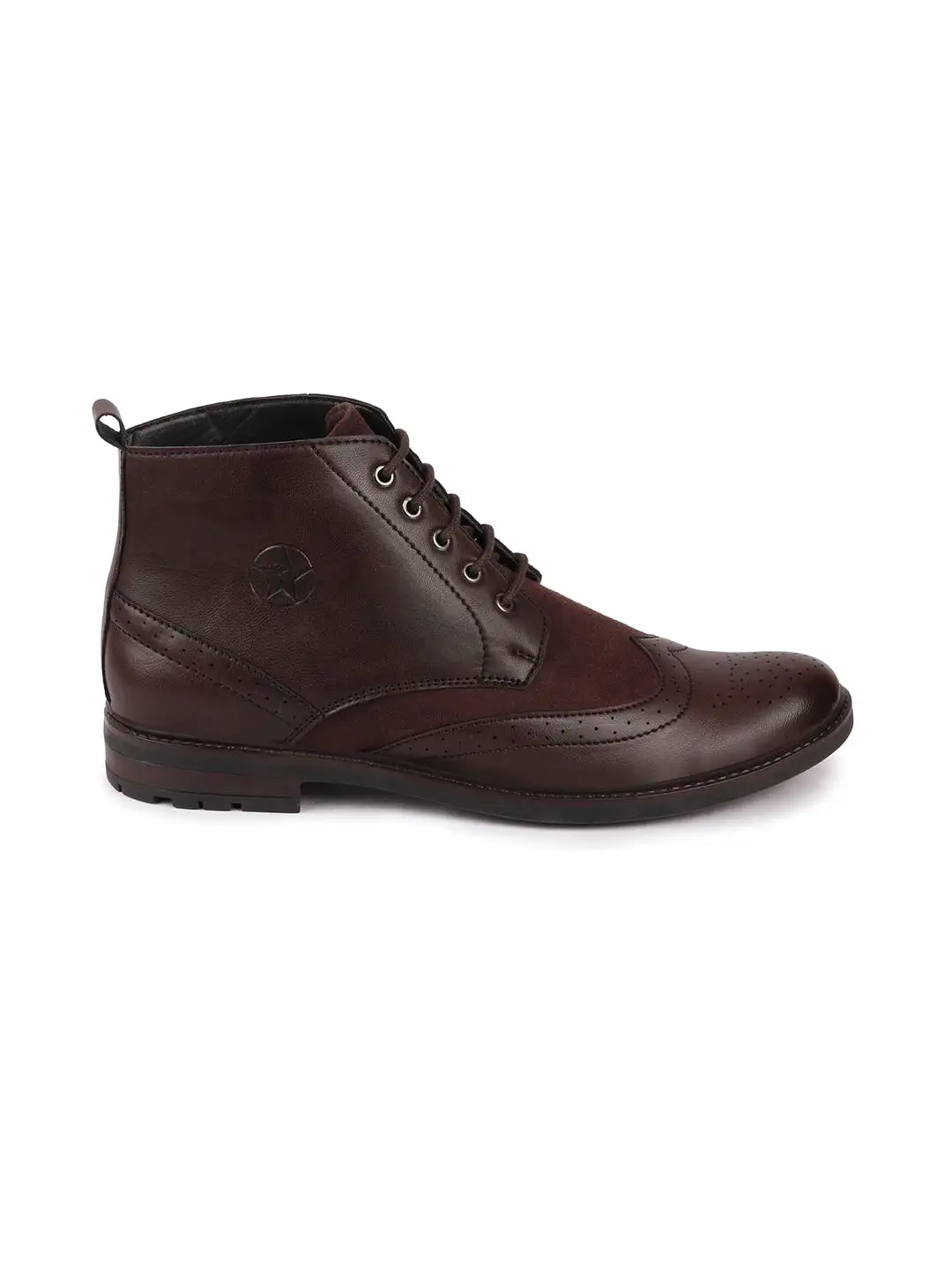 Men Brown Wingtip Lace Up Boots