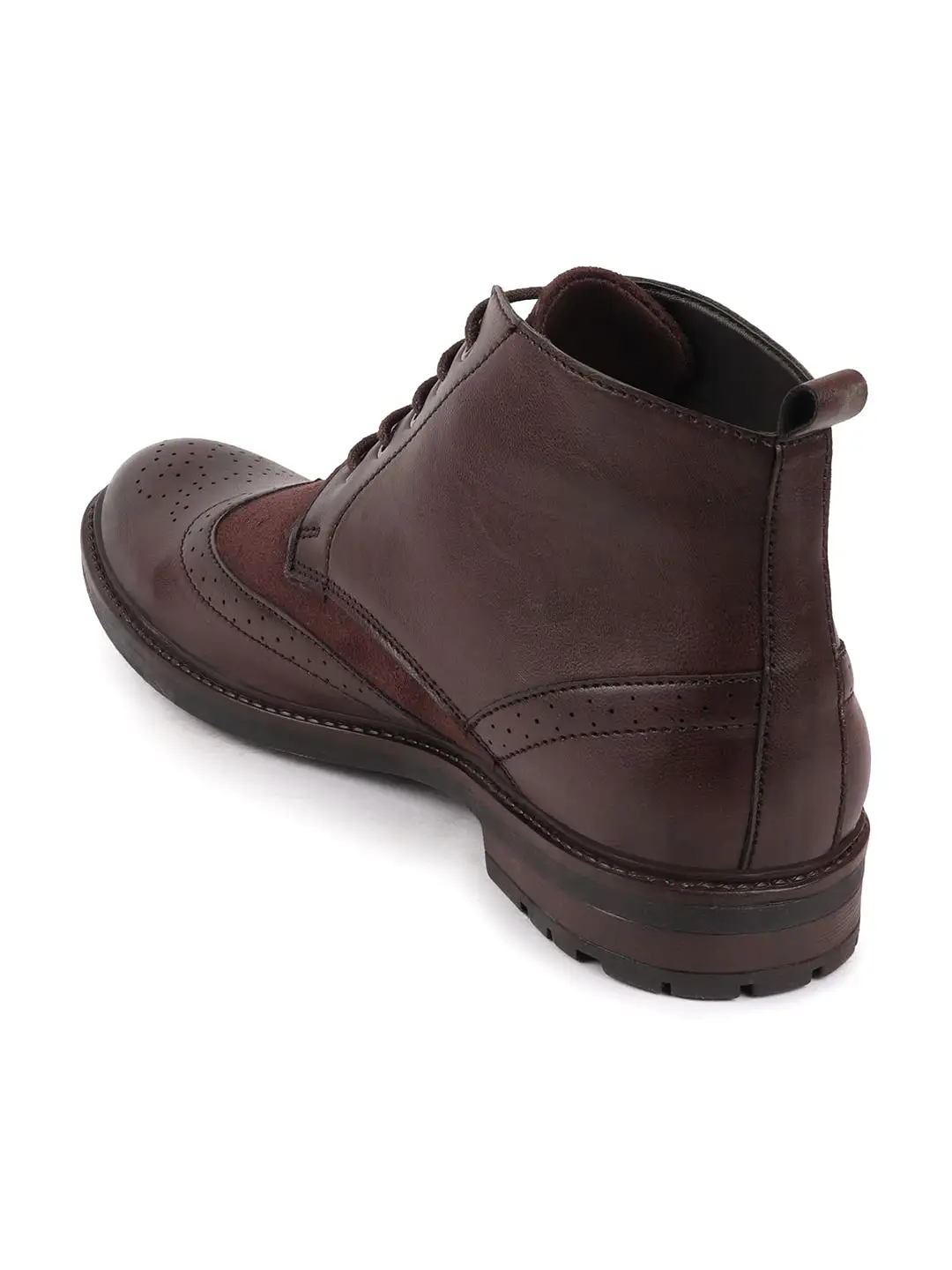 Men Brown Wingtip Lace Up Boots