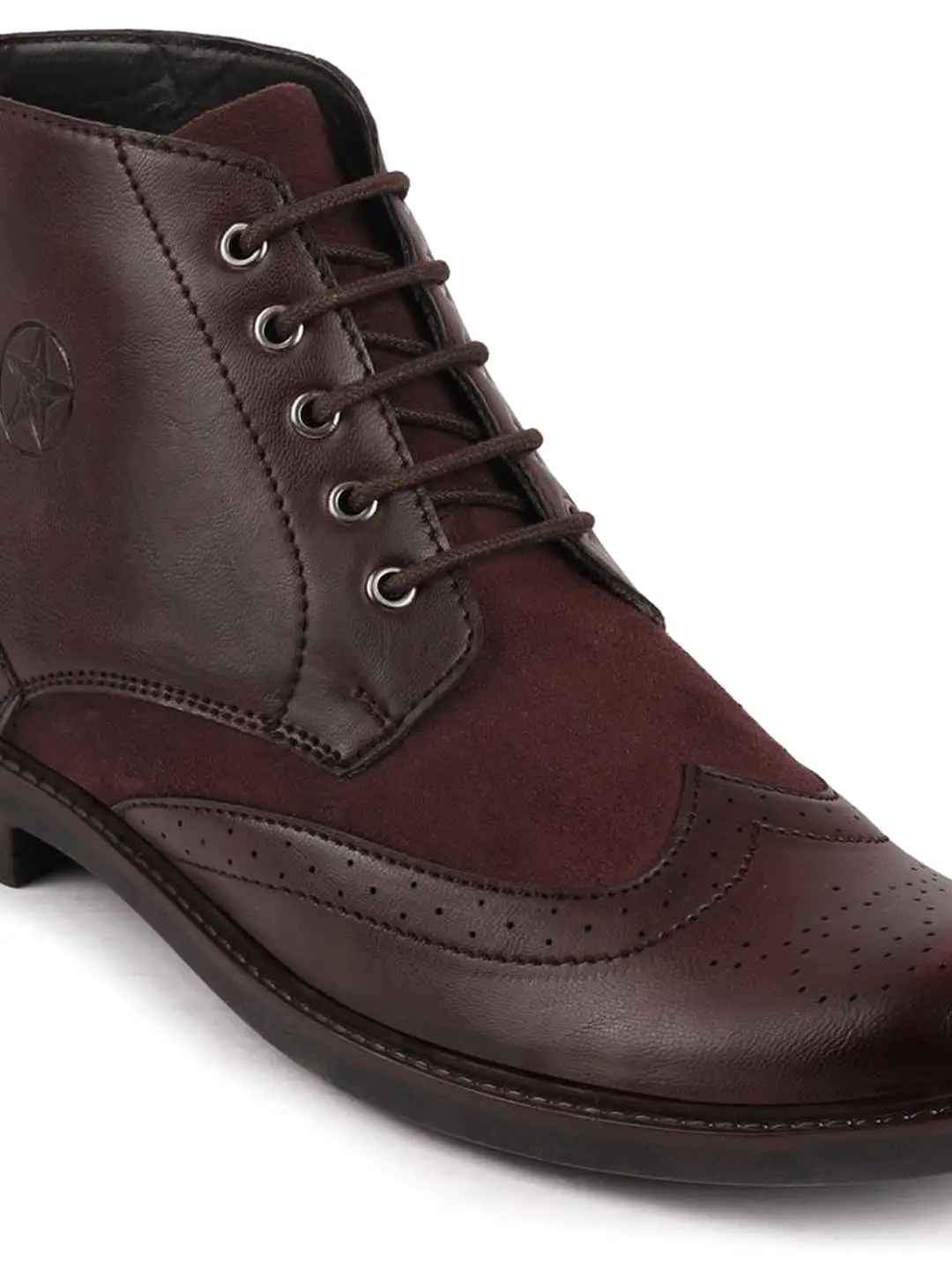 Men Brown Wingtip Lace Up Boots