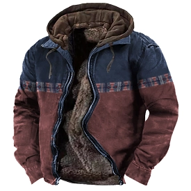 Men's Aztec Quarter Hoodie Color Contrast Winter Tactical Jacket