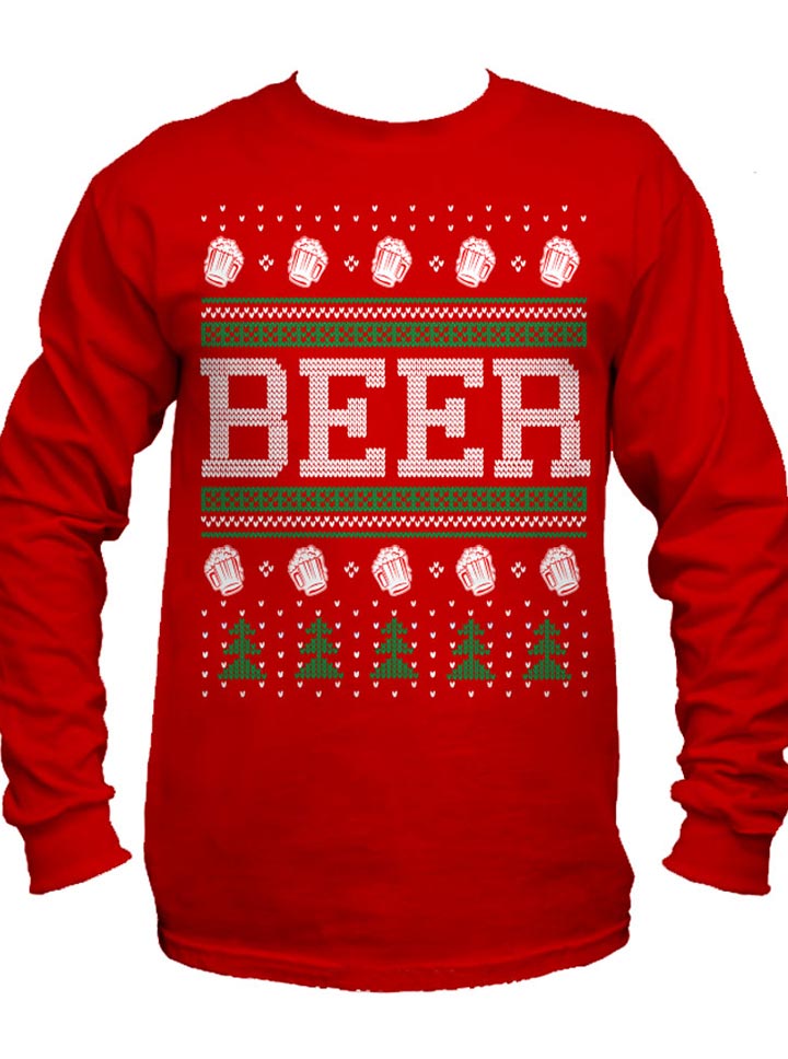 Men's Beer Ugly Christmas Sweater Long Sleeve Tee