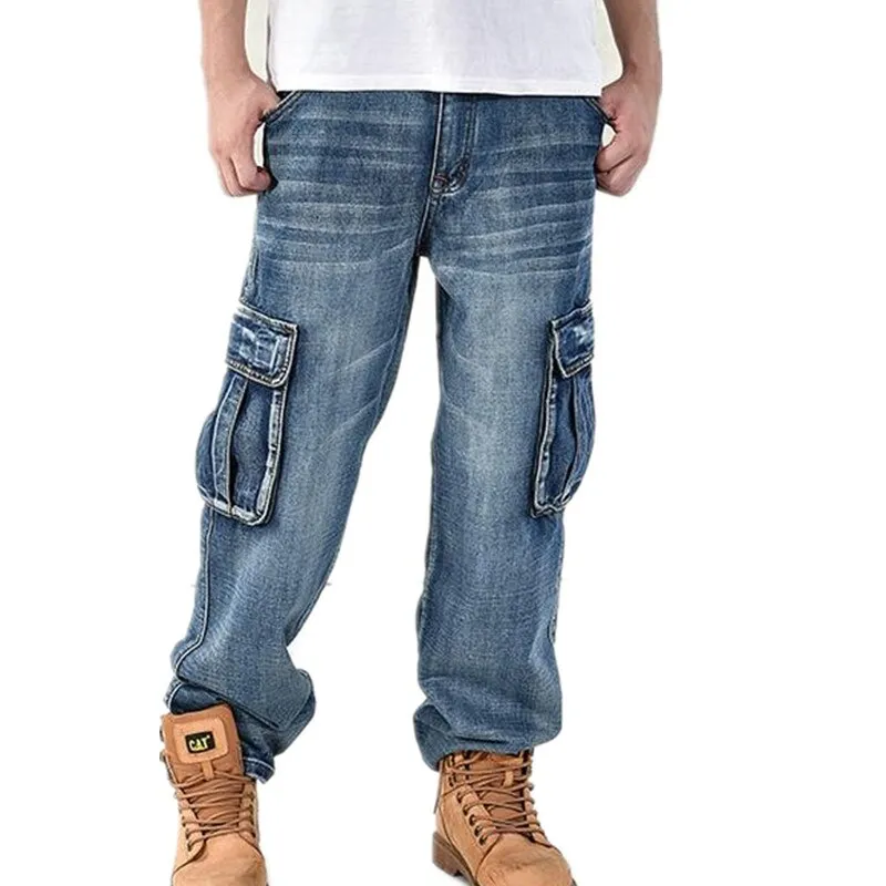 Men's Hip Hop Mid Waist Loose Fit Skateboarders Straight Leg Pants