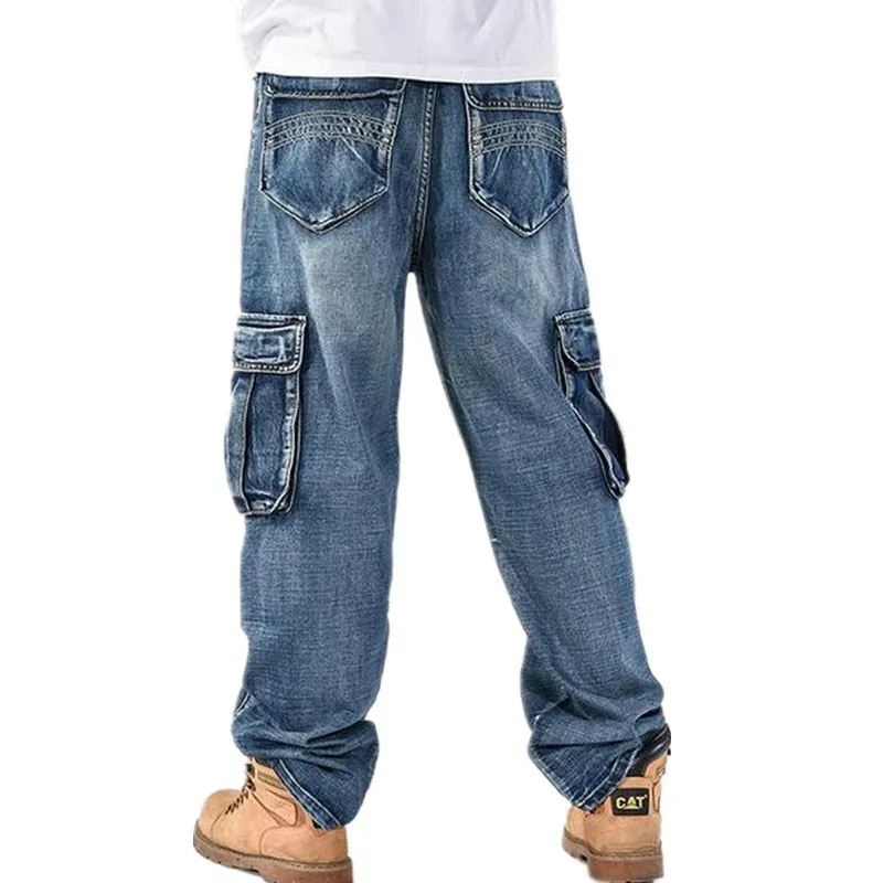 Men's Hip Hop Mid Waist Loose Fit Skateboarders Straight Leg Pants