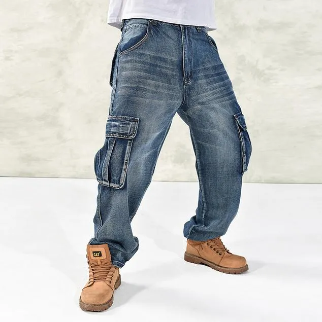 Men's Hip Hop Mid Waist Loose Fit Skateboarders Straight Leg Pants