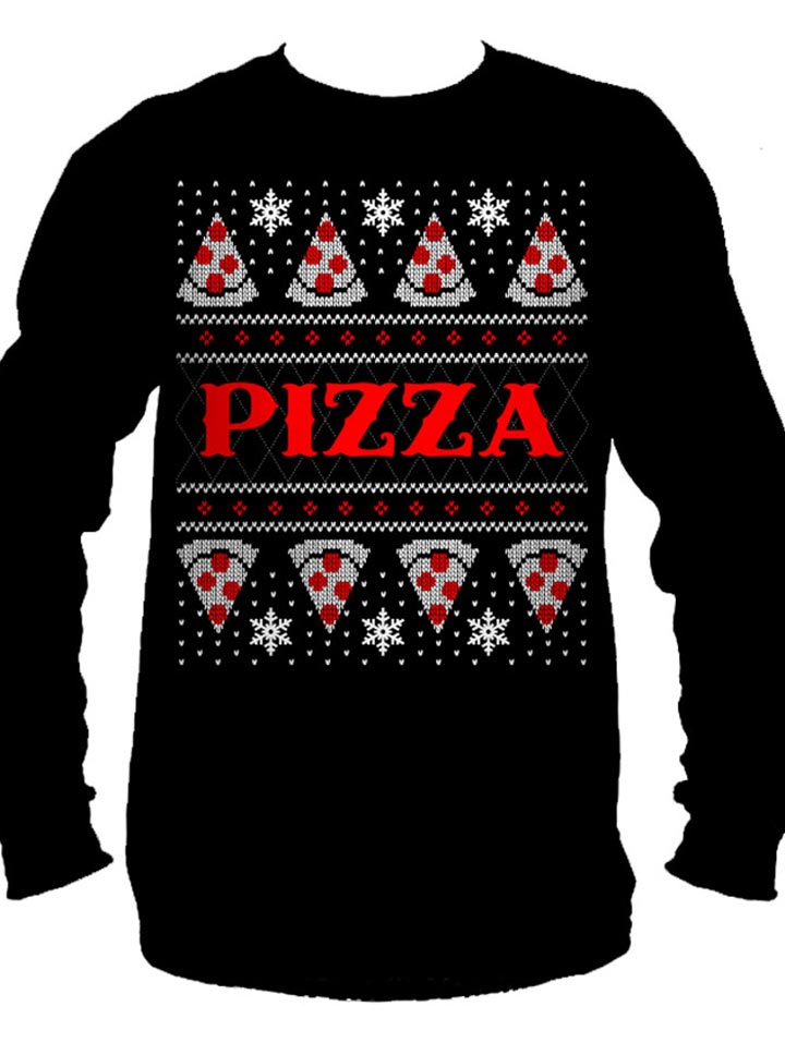 Men's Pizza Ugly Christmas Sweater Long Sleeve Tee