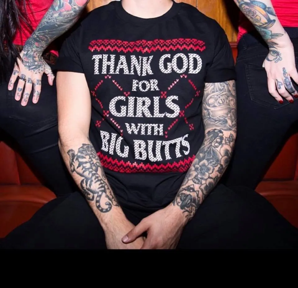 Men's Thank God For Girls With Big Butts Ugly Christmas Sweater Tee