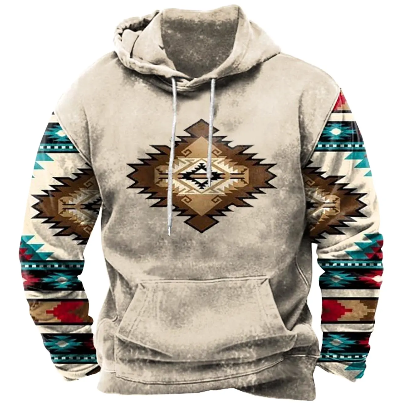 Men's Vintage Ethnic Geometric Print Hoodie