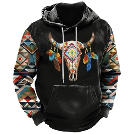 Men's Vintage Western Cowboy Print Hoodie