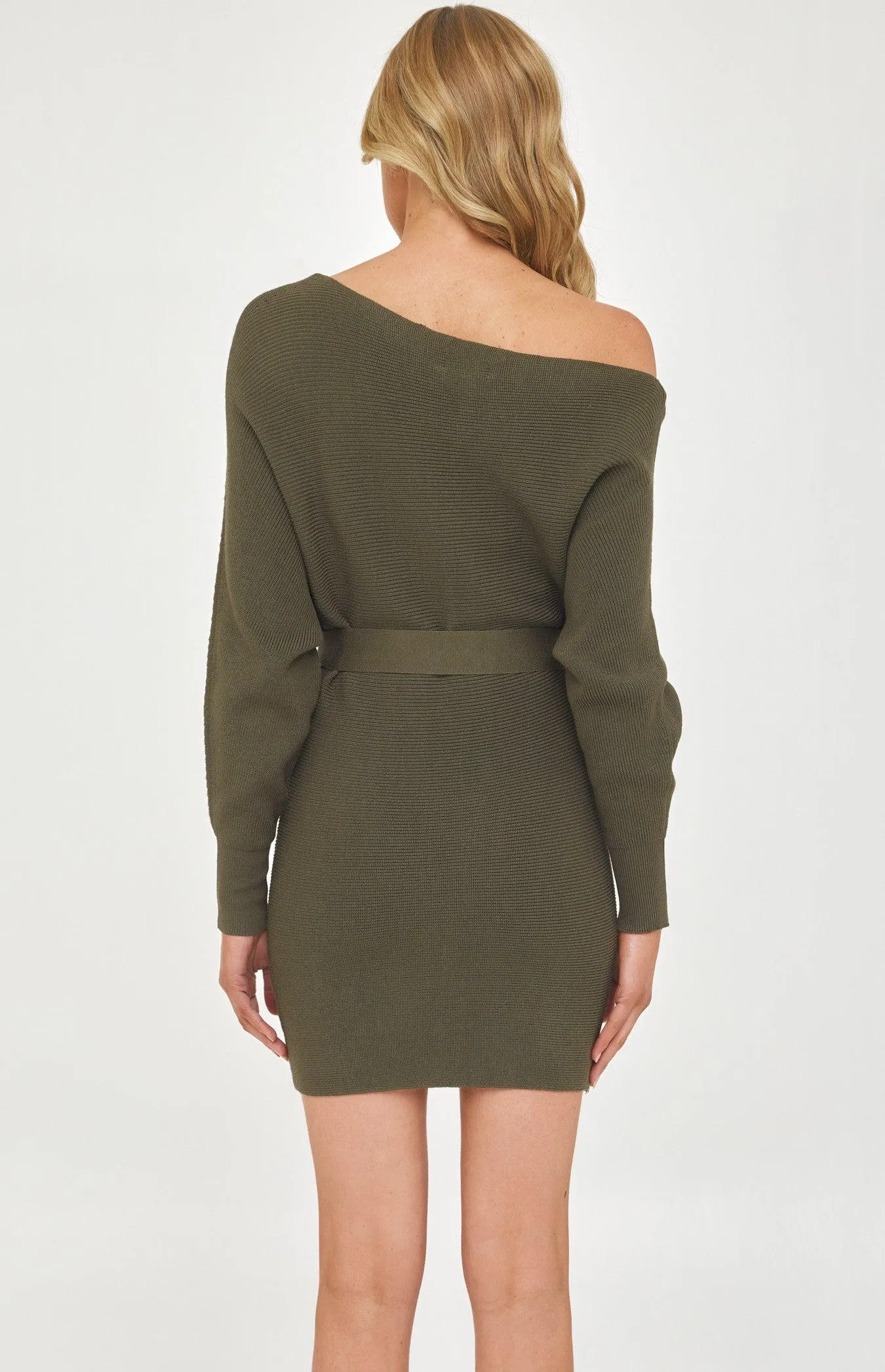 Mia Off Shoulder Knit Dress - Olive