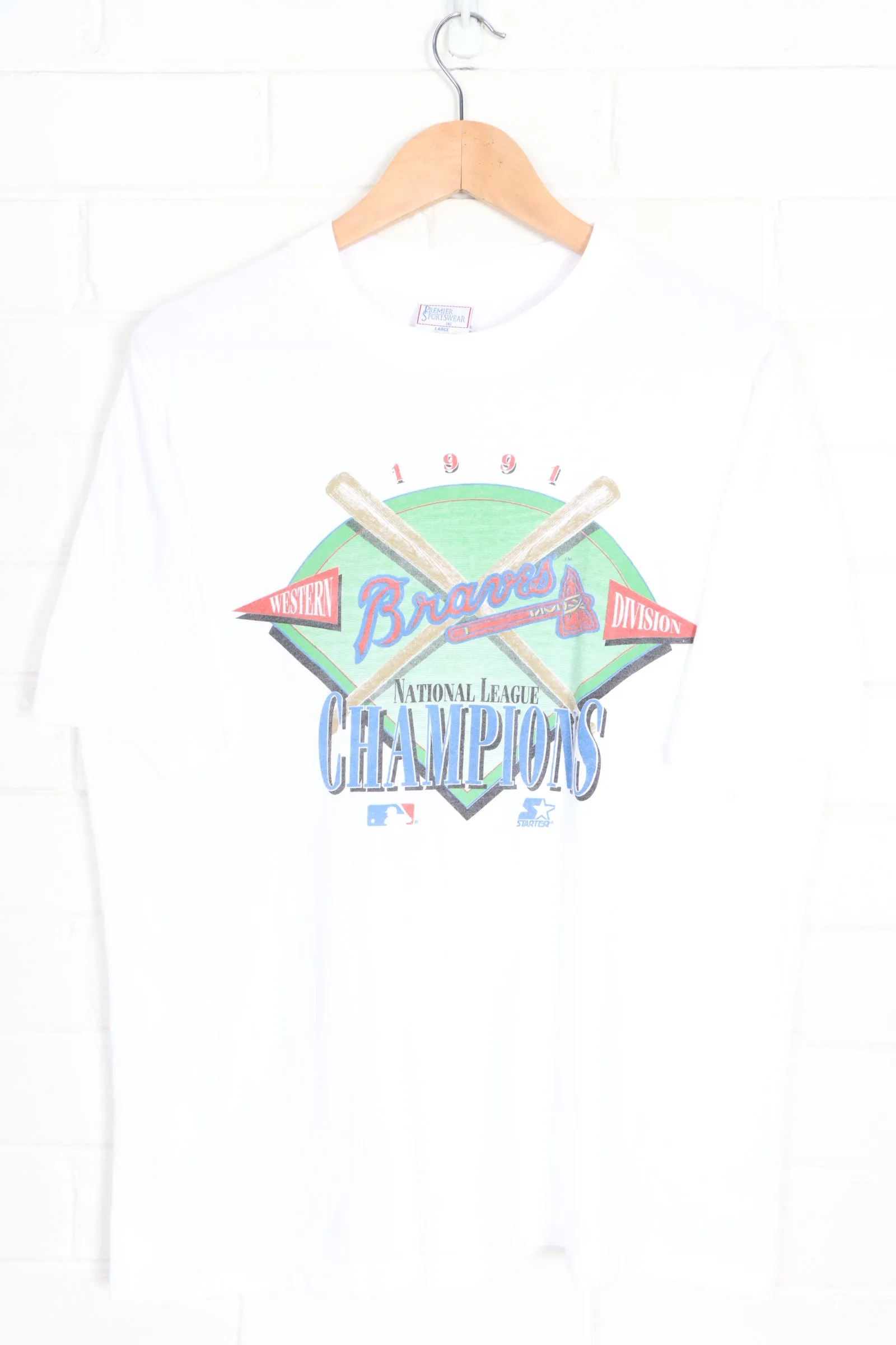 MLB Atlanta Braves 1991 Champions Single Stitch T-Shirt USA Made (L)