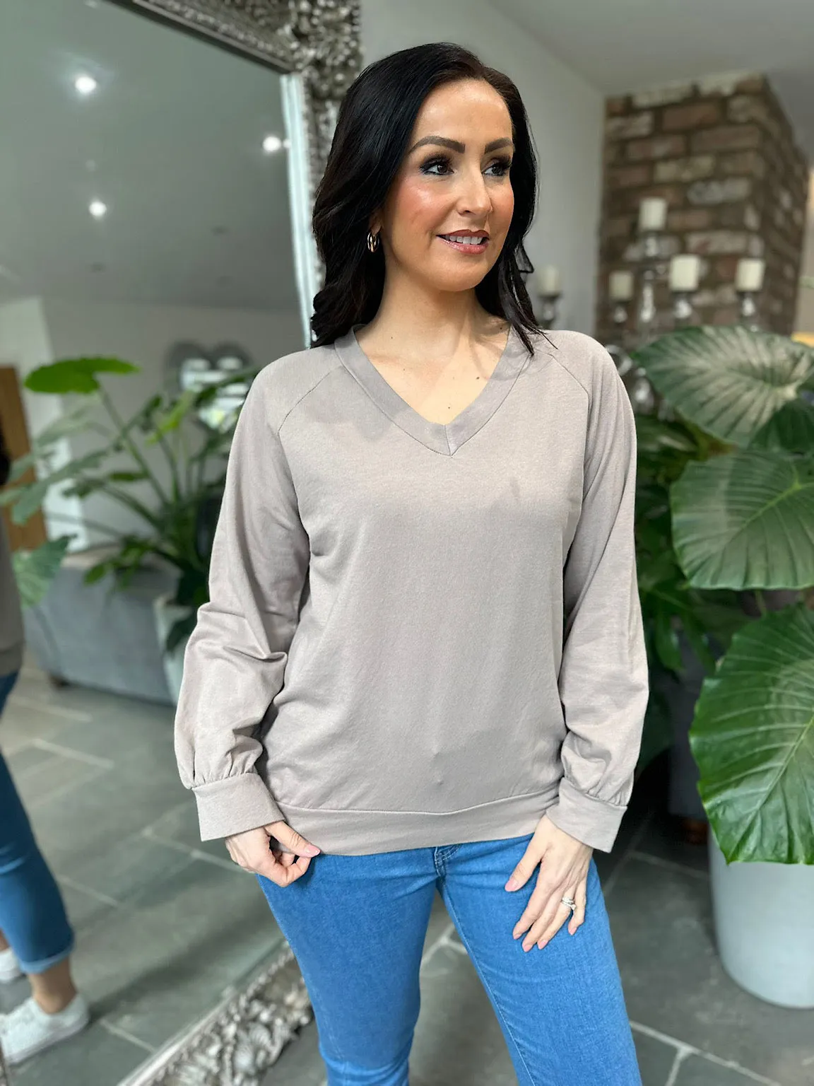 Mocha V Neck Sweatshirt Reema 2