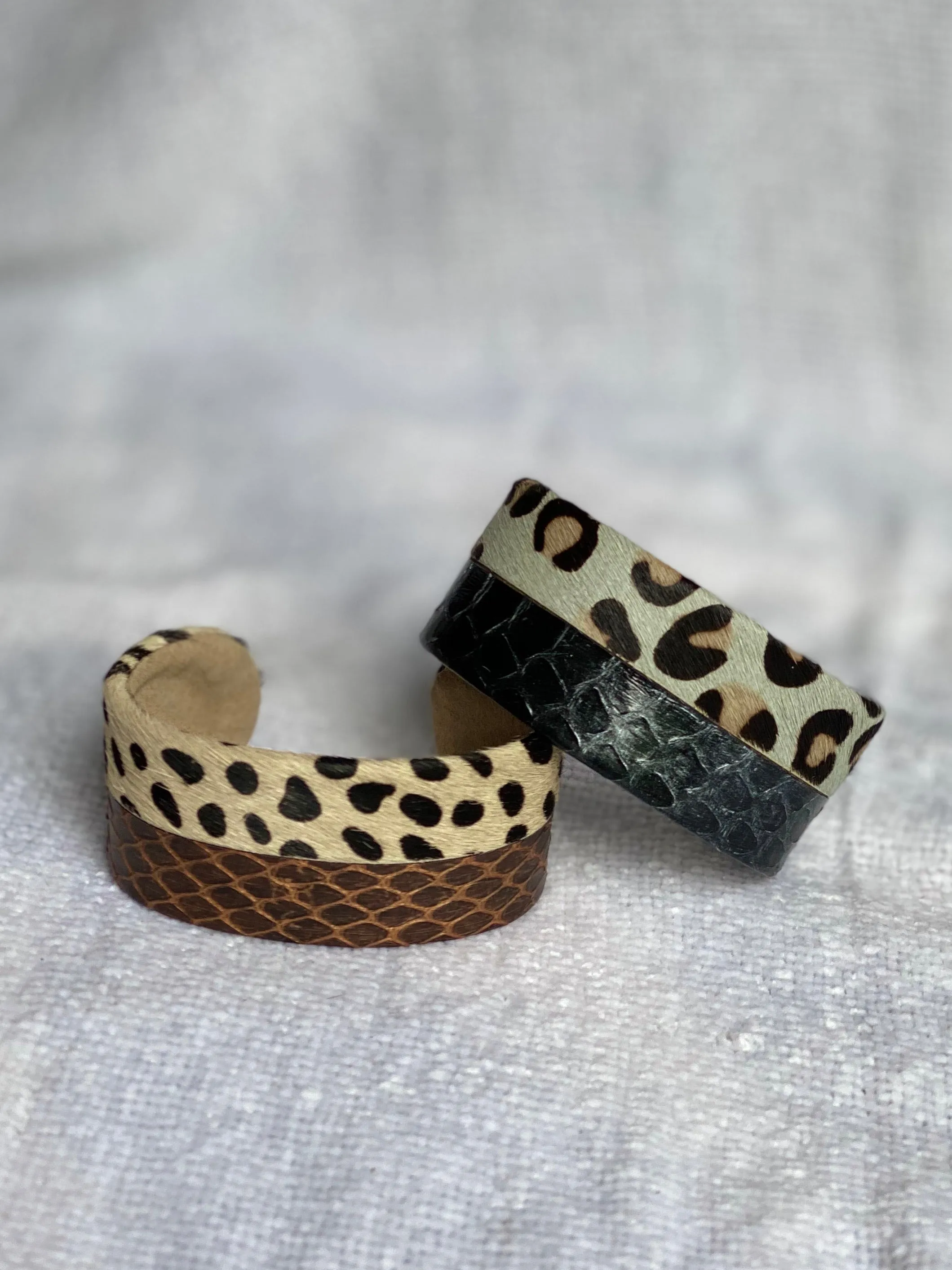 Modern cuff bracelet made with mix animal print design