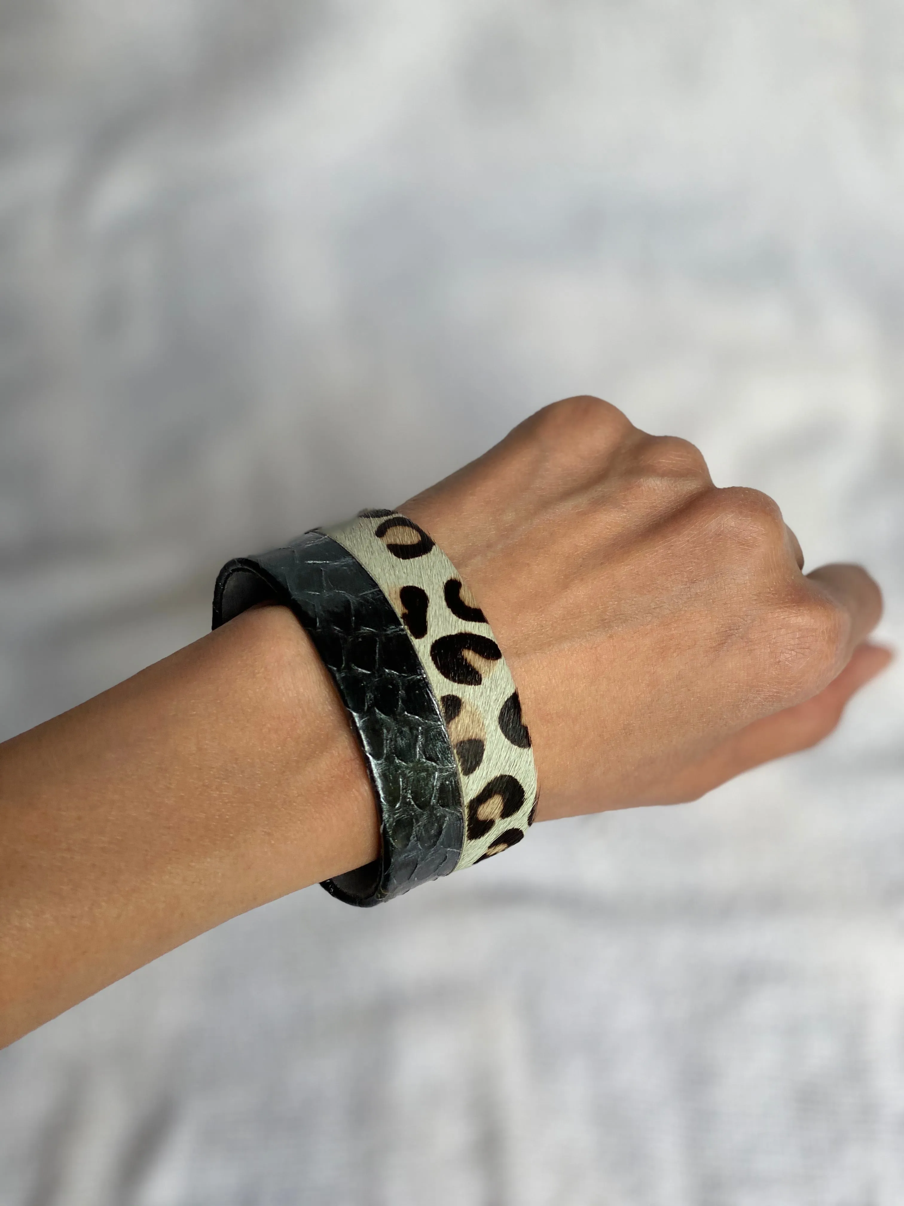 Modern cuff bracelet made with mix animal print design