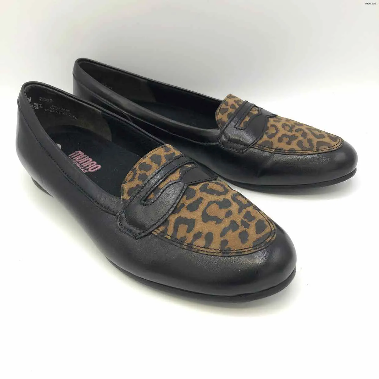 MUNRO Black Brown Leather Leopard Trim Loafer Size 9.5 Pants