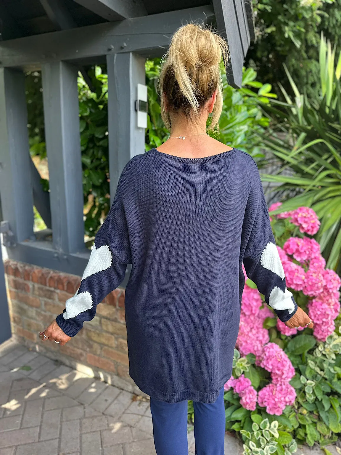 Navy Heart V Neck Jumper Brenda