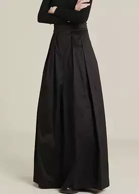 New Black Pockets High Waist Cotton Wide Leg Pants Spring AB1046