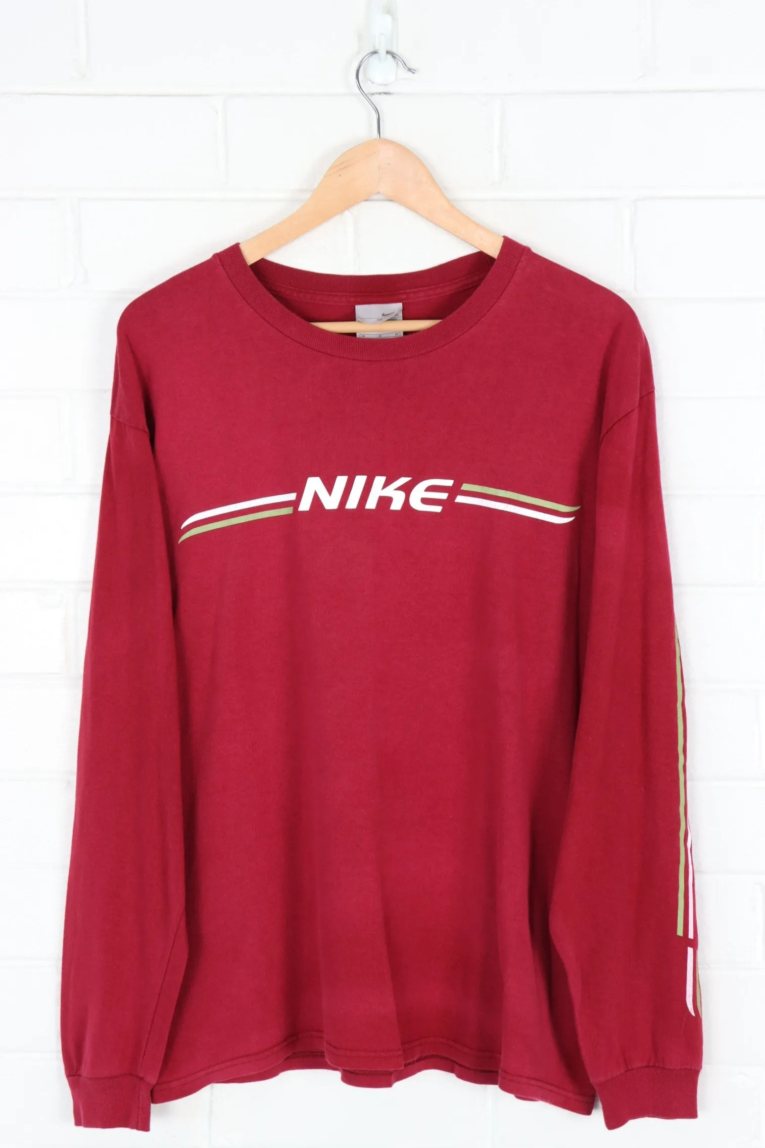 NIKE Burgundy & White Long Sleeve Tee (L)