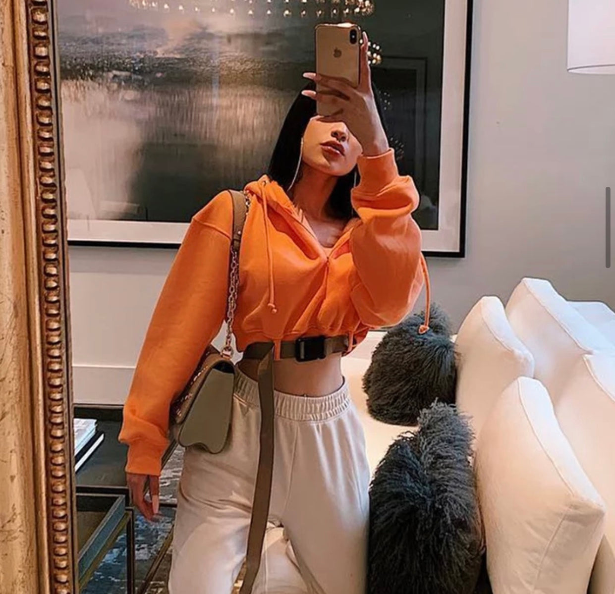 Orange Buckled Cropped Sweater