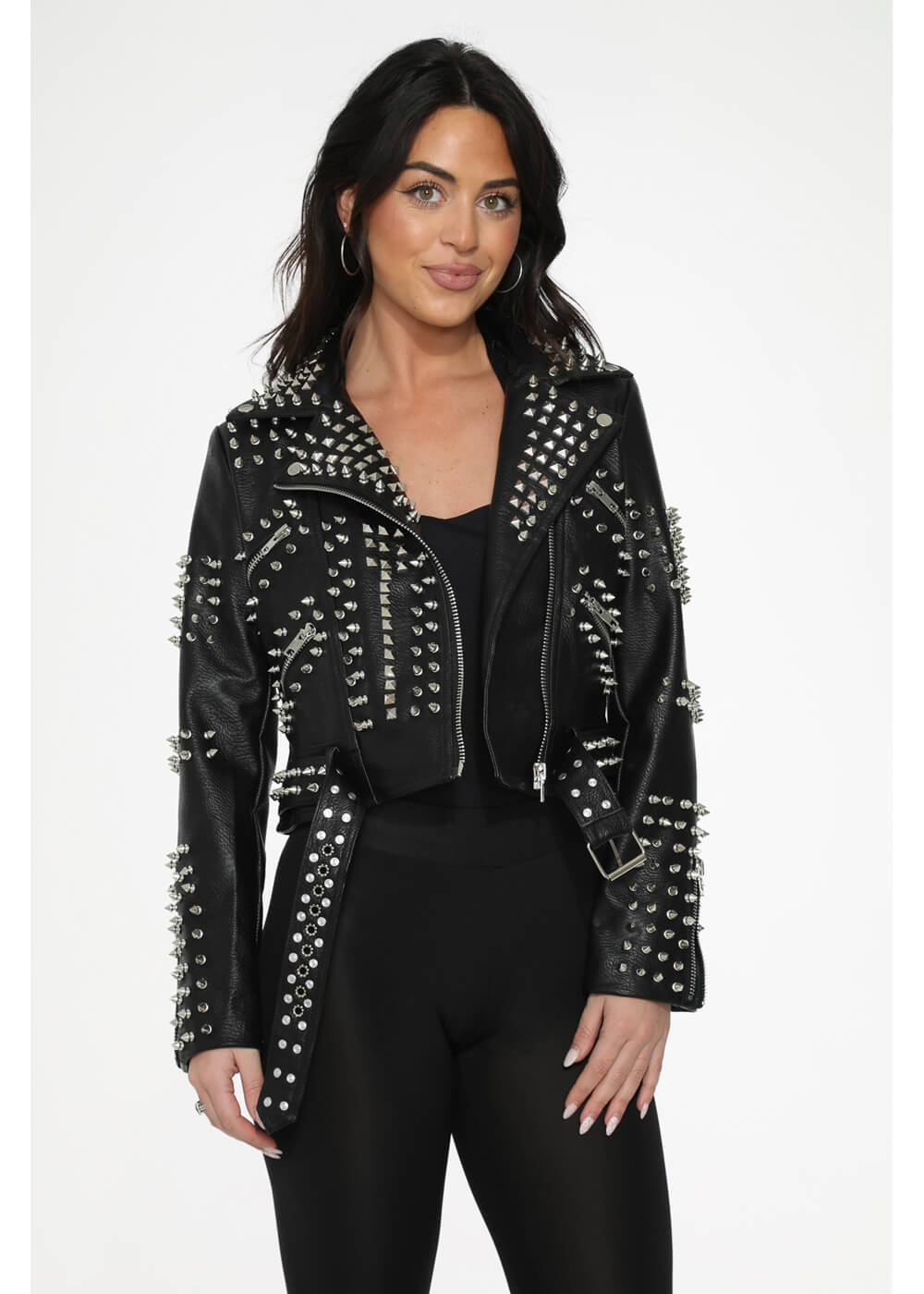 Orchid Bloom Spike PU Jacket Black