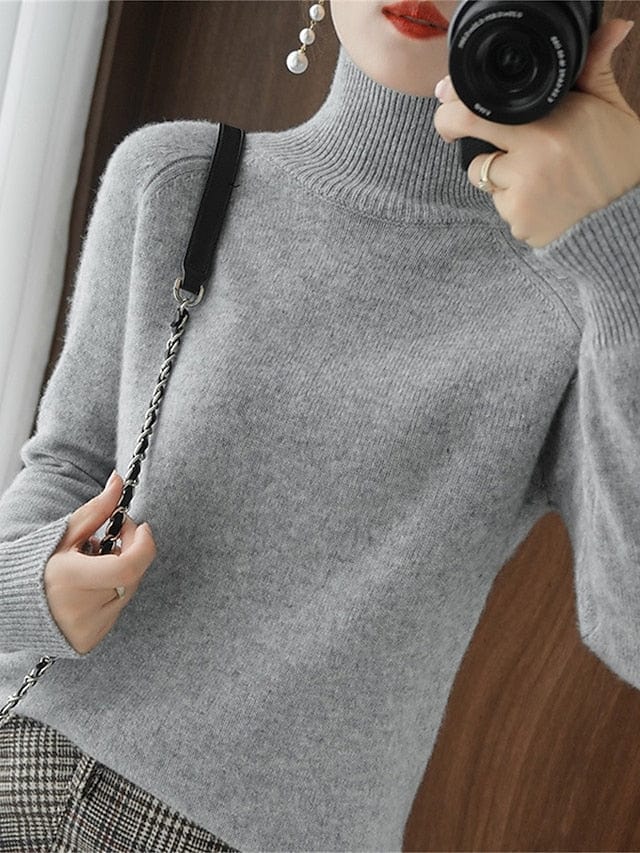 Oversized Turtleneck Wool Sweater for Women - Black, White, Pink - S M L