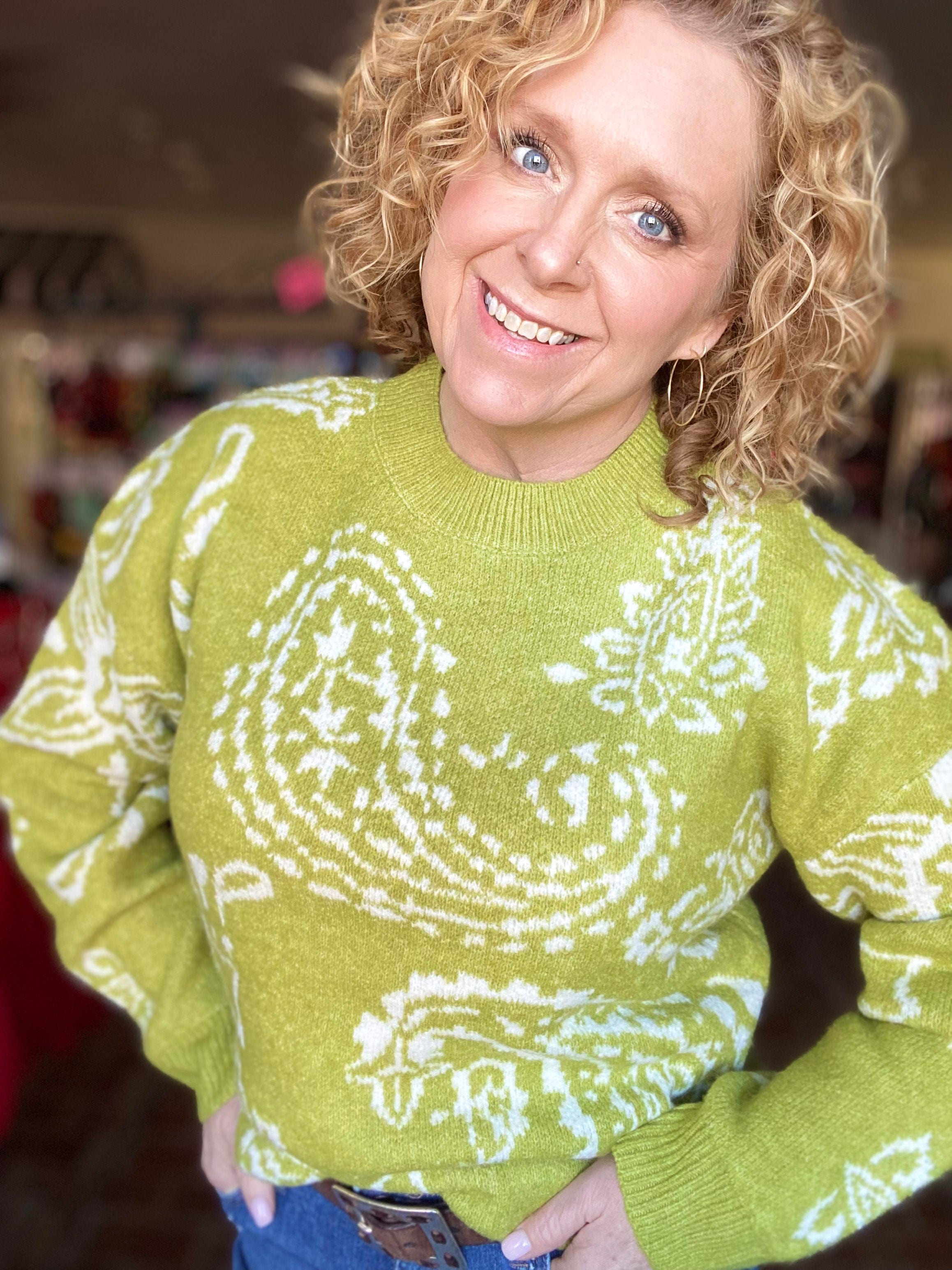 Paisley Swirl Sweater-Avocado