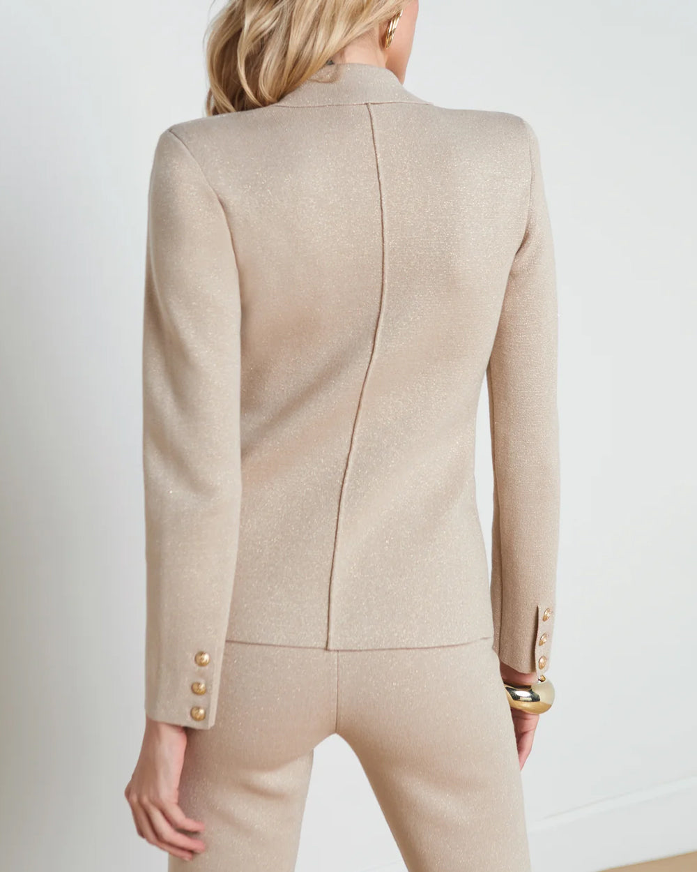 Pale Khaki Metallic Kenzie Knit Blazer