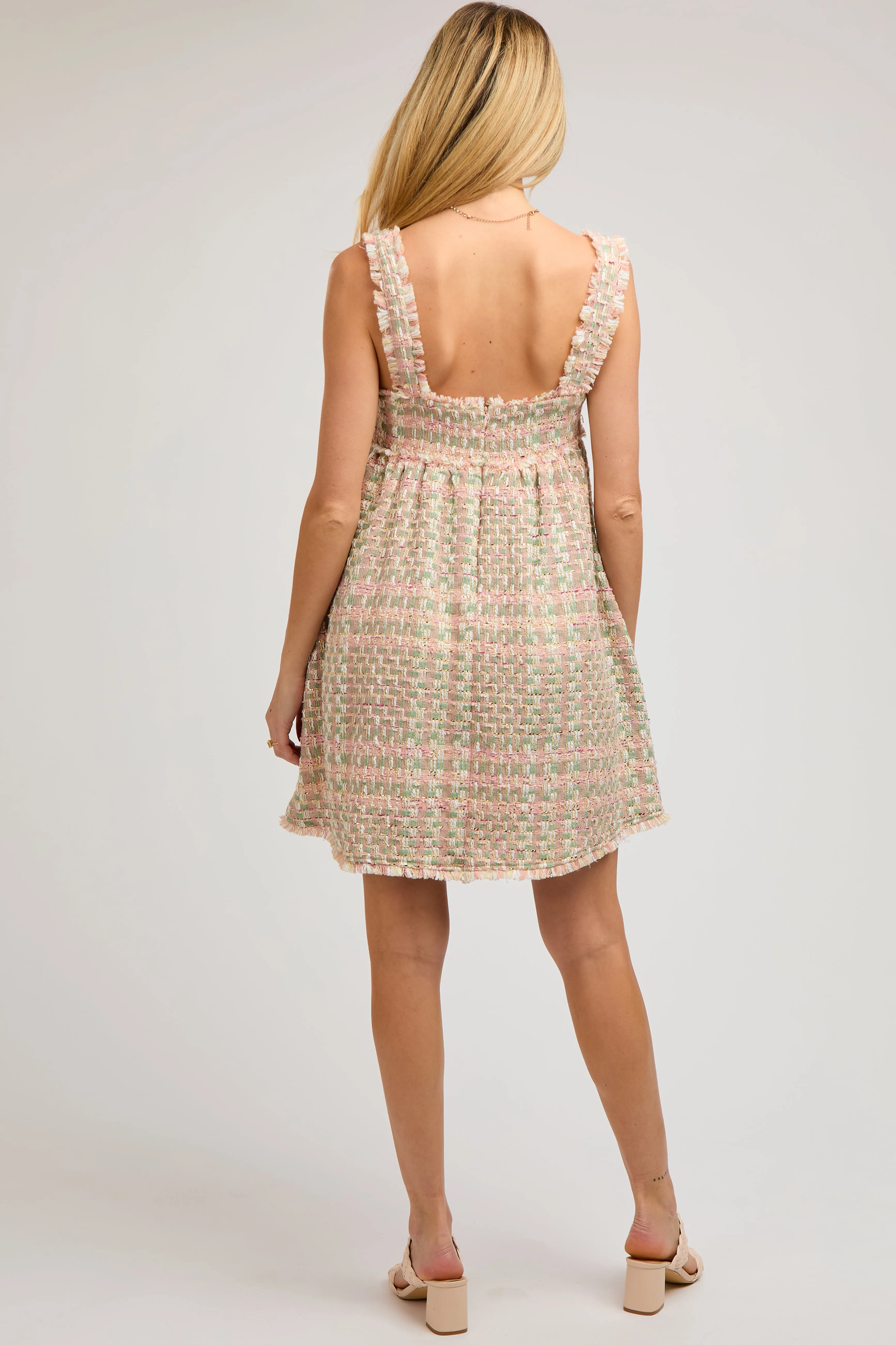 Pink Multi-Color Knit Gingham Sleeveless Maternity Dress