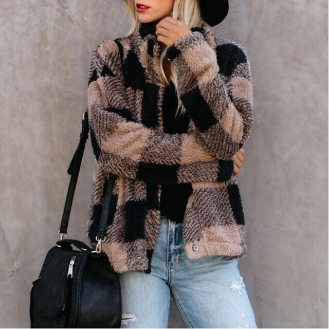 Plaid wool coat with pocket