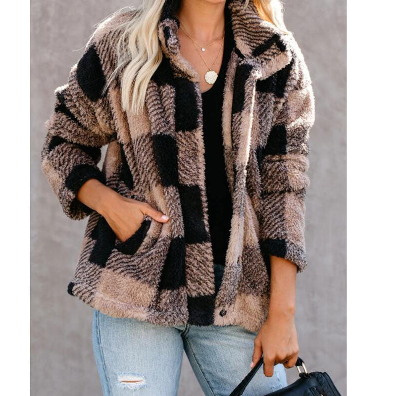 Plaid wool coat with pocket