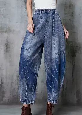 Plus Size Blue Oversized Patchwork Denim Crop Pants Spring JK1045