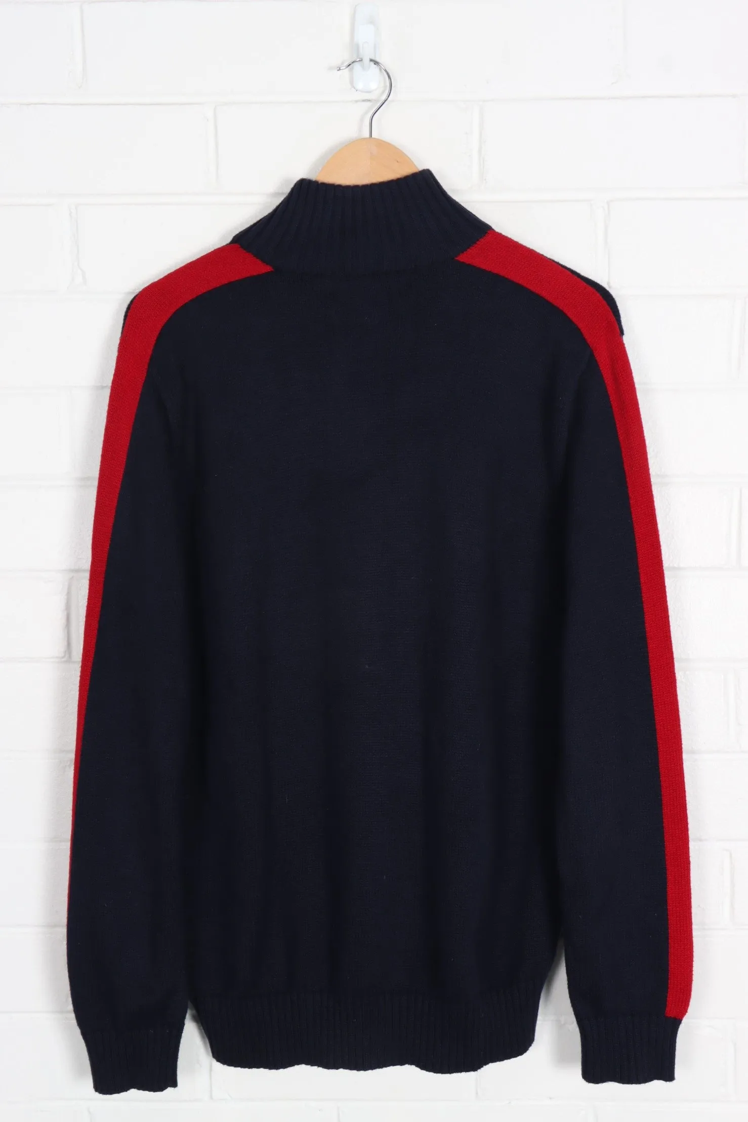 POLO RALPH LAUREN NAVY & RED EMBROIDERED 1/4 ZIP SWEATER KNIT (