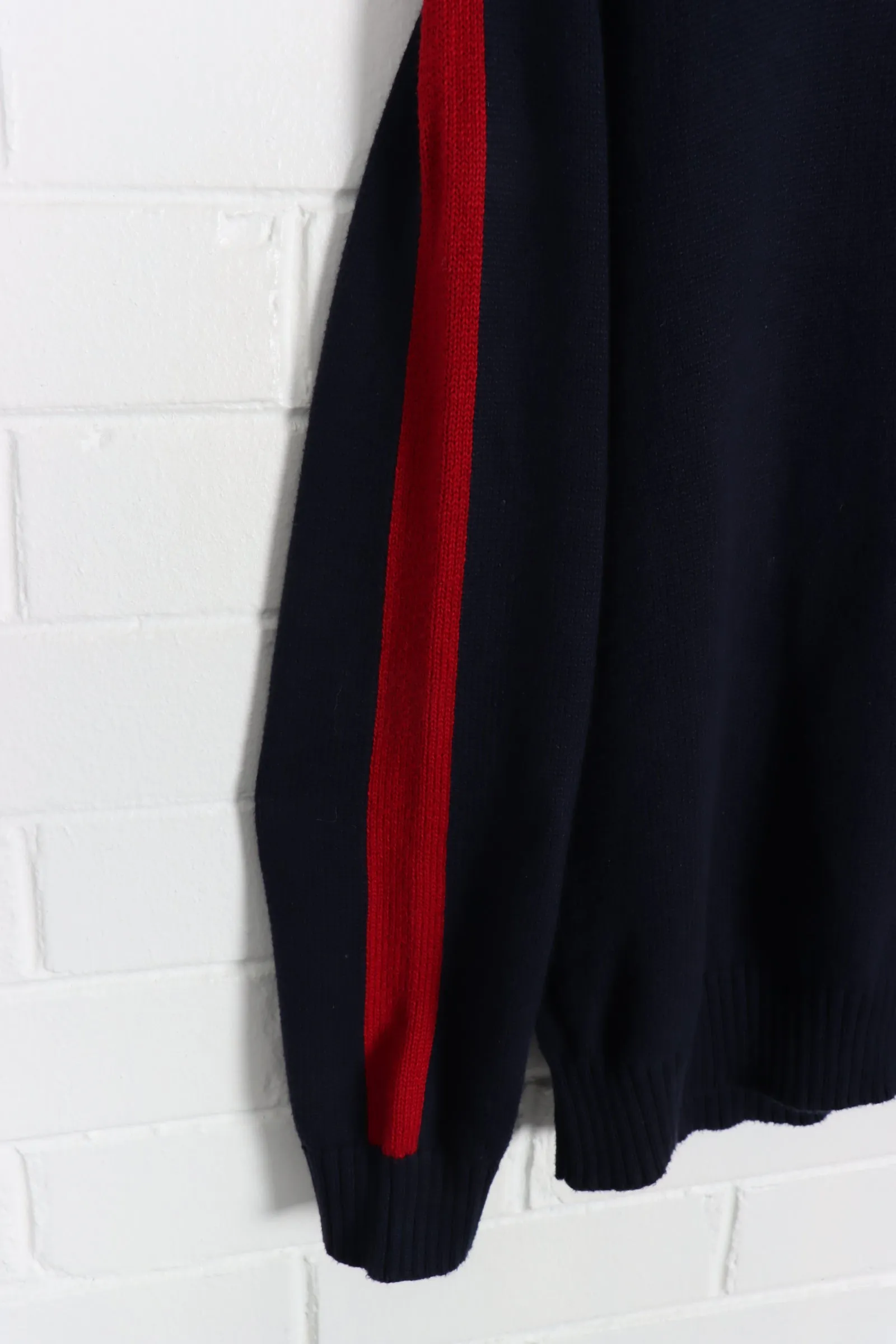 POLO RALPH LAUREN NAVY & RED EMBROIDERED 1/4 ZIP SWEATER KNIT (