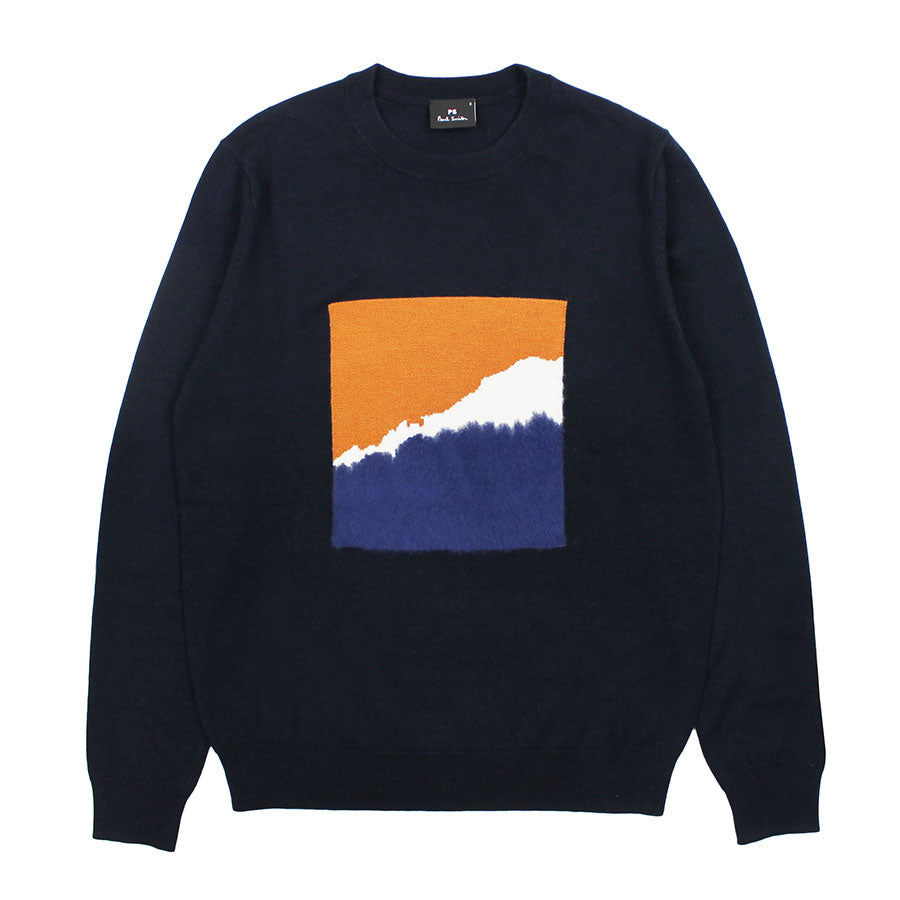 PS Paul Smith - Merino Blend Navy Sweater with Contrast Square