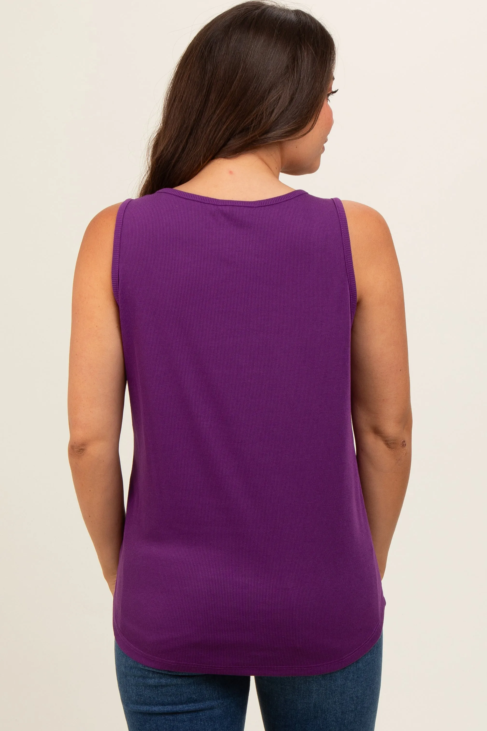 Purple Ribbed Sleeveless Maternity Top