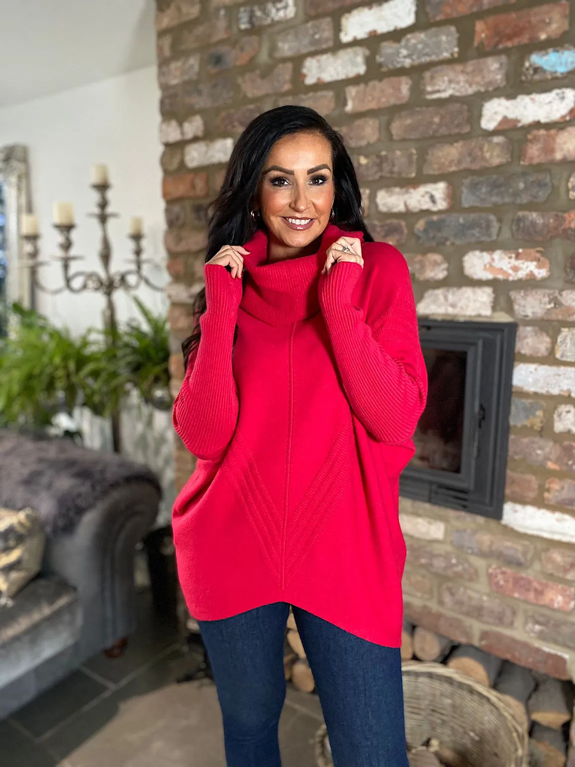 Raspberry Cowl Neck Batwing Knit Heidi