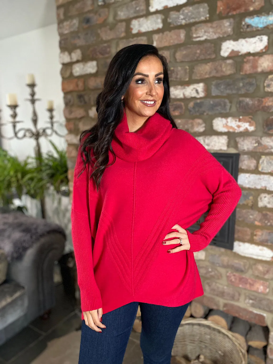 Raspberry Cowl Neck Batwing Knit Heidi