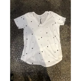 star print v-neck tee wht/blk