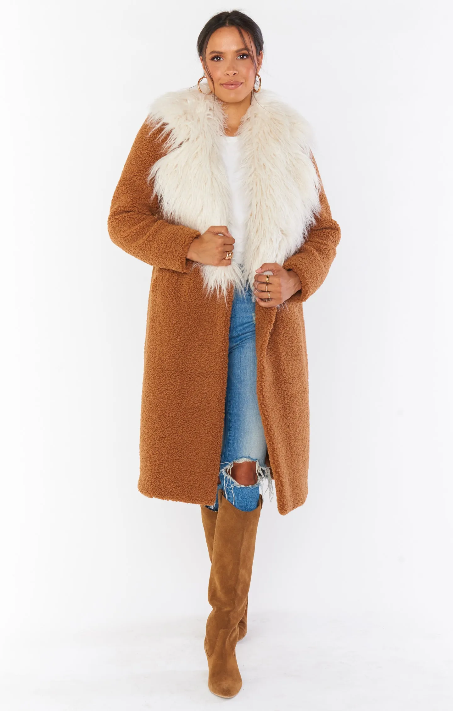 Stay Warm Jacket ~ Mocha Faux Sherpa with Faux Fur