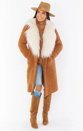 Stay Warm Jacket ~ Mocha Faux Sherpa with Faux Fur