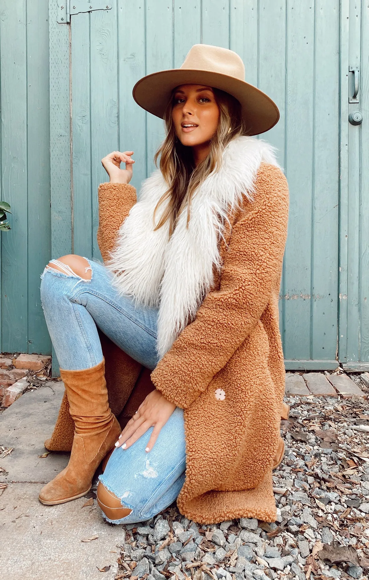 Stay Warm Jacket ~ Mocha Faux Sherpa with Faux Fur