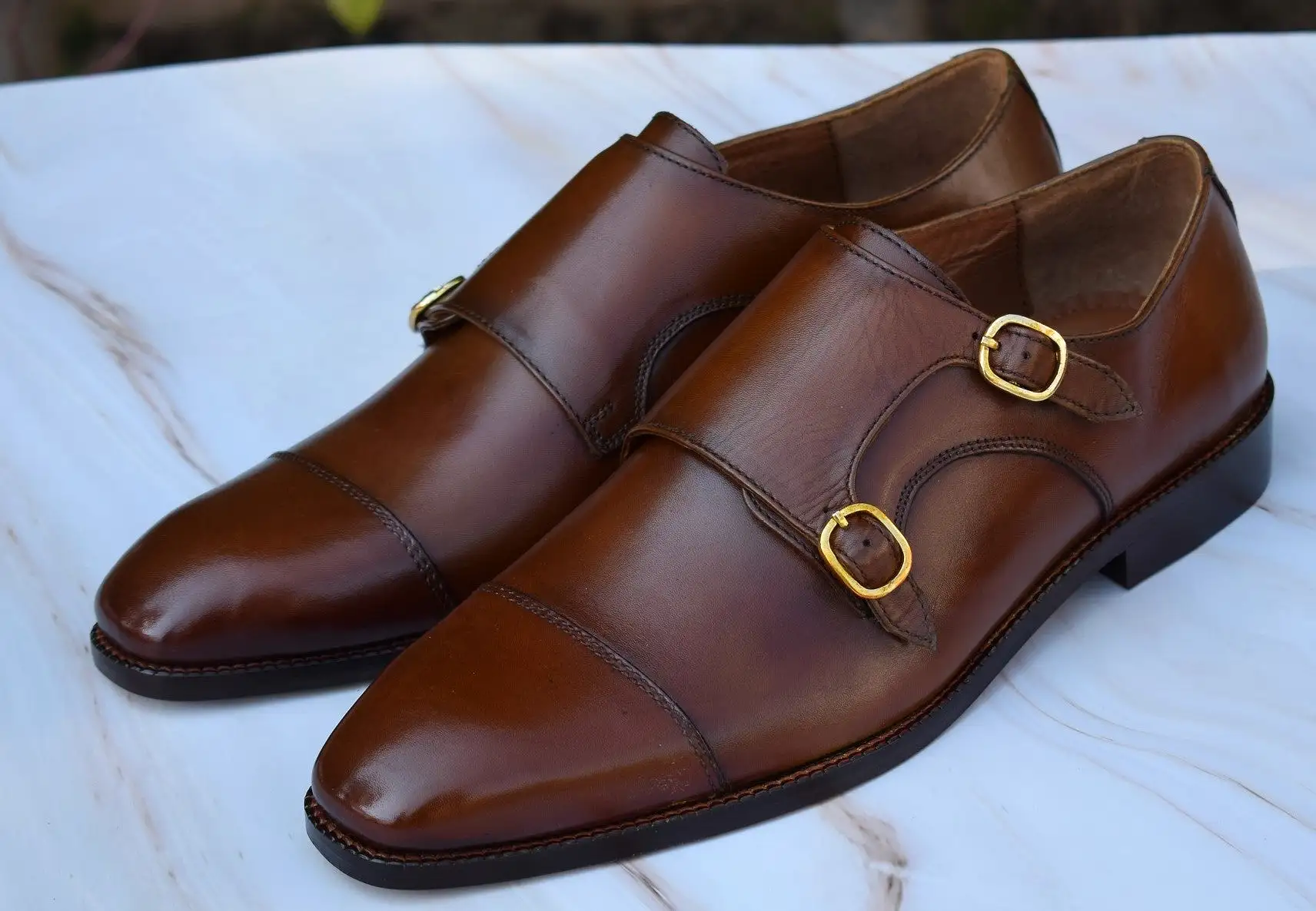 Style HandMade Double Monk Leather Sole Shoes