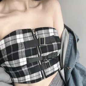 SUMMER CHECKED ZIPPER BRA JACKET BY22173