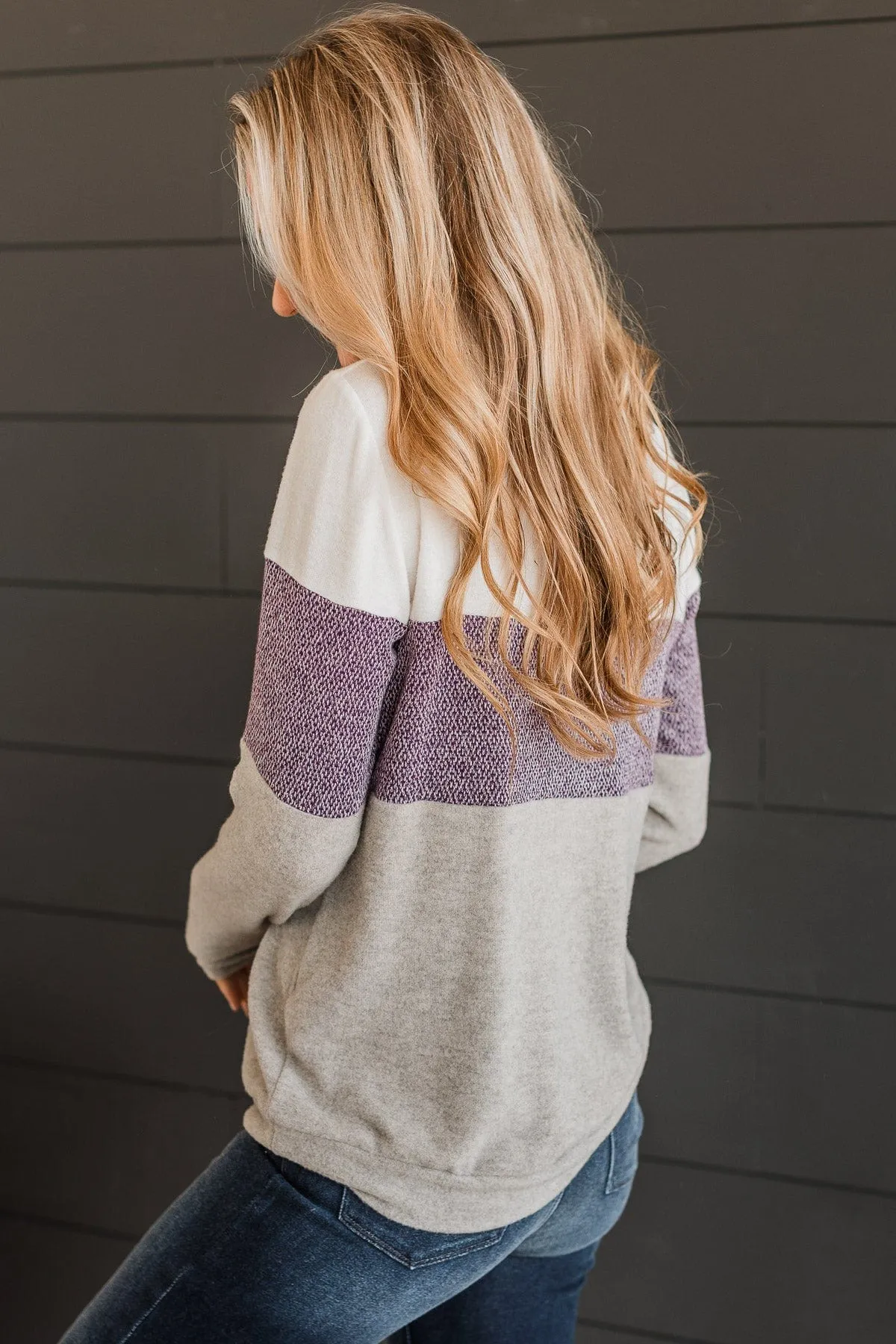 Sweet Gestures Color Block Top- Plum & Grey