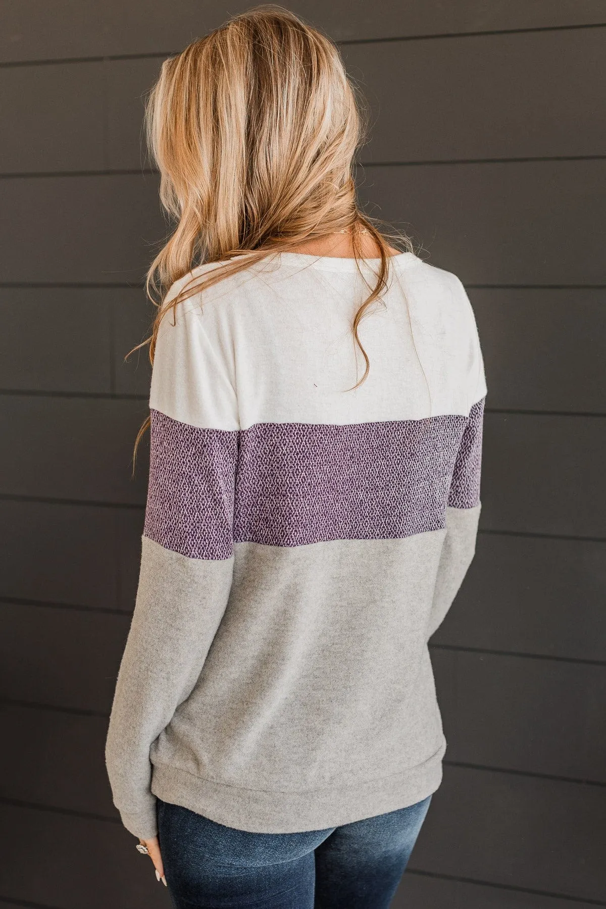 Sweet Gestures Color Block Top- Plum & Grey